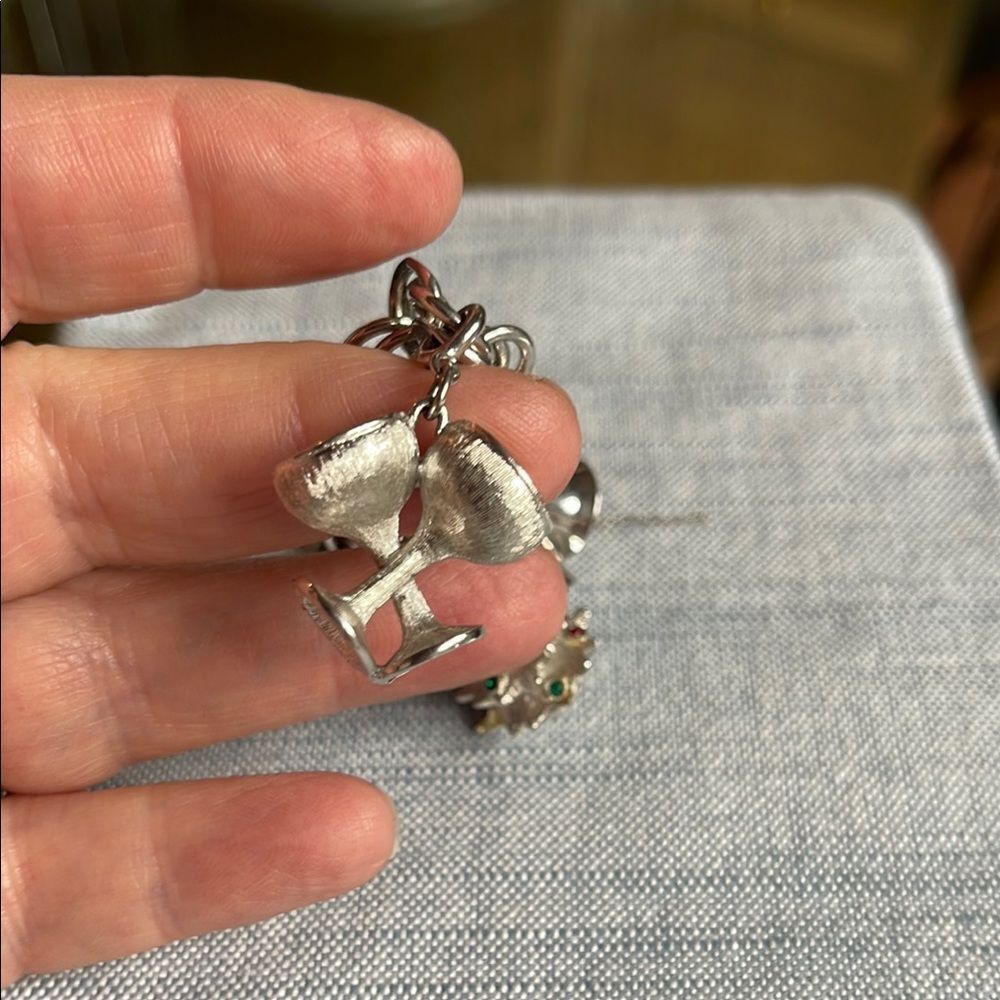 Silver Charm Bracelet by Monet Double hoop vintage silver - Picture 2 of 7
